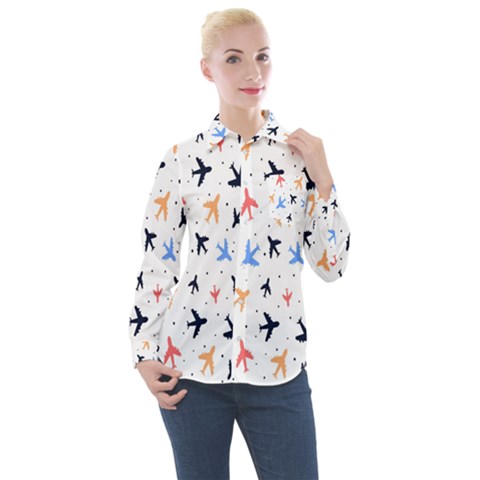 Sky Birds - Airplanes Women s Long Sleeve Pocket Shirt by ConteMonfrey
