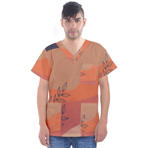 Orange Pattern Men s V-neck Scrub Top by designsbymallika