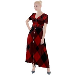 Red Diagonal Plaid Big Button Up Short Sleeve Maxi Dress by ConteMonfrey