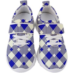 Blue Diagonal Plaids  Kids  Velcro Strap Shoes by ConteMonfrey