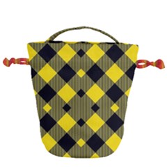 Yellow Diagonal Plaids Drawstring Bucket Bag by ConteMonfrey