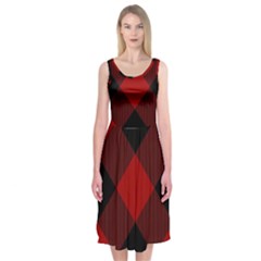 Black And Dark Red Plaids Midi Sleeveless Dress by ConteMonfrey