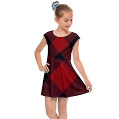 Black And Dark Red Plaids Kids  Cap Sleeve Dress by ConteMonfrey