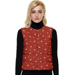 Red Yellow Love Heart Valentine Women s Short Button Up Puffer Vest by Ravend