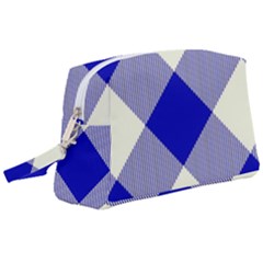 Blue And White Diagonal Plaids Wristlet Pouch Bag (large) by ConteMonfrey