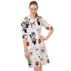 Halloween Jack O Lantern Vector Long Sleeve Mini Shirt Dress by Ravend
