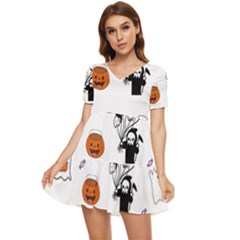 Halloween Jack O Lantern Vector Tiered Short Sleeve Babydoll Dress by Ravend