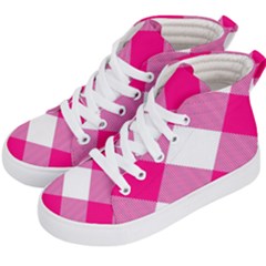 Pink And White Diagonal Plaids Kids  Hi-top Skate Sneakers by ConteMonfrey
