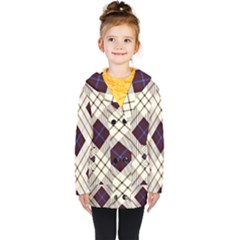 Blue, Purple And White Diagonal Plaids Kids  Double Breasted Button Coat by ConteMonfrey