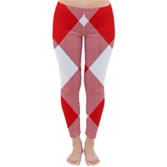 Red And White Diagonal Plaids Classic Winter Leggings by ConteMonfrey