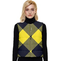 Dark Yellow Diagonal Plaids Women s Short Button Up Puffer Vest by ConteMonfrey