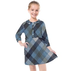 Black And Blue Iced Plaids  Kids  Quarter Sleeve Shirt Dress by ConteMonfrey