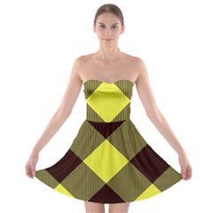 Black And Yellow Plaids Diagonal Strapless Bra Top Dress by ConteMonfrey