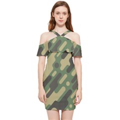 Camouflage Pattern Background Shoulder Frill Bodycon Summer Dress by Wegoenart
