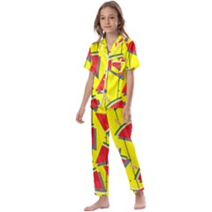 Yellow Watermelon Popsicle  Kids  Satin Short Sleeve Pajamas Set by ConteMonfrey