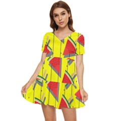 Yellow Watermelon Popsicle  Tiered Short Sleeve Babydoll Dress by ConteMonfrey