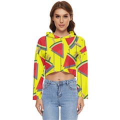 Yellow Watermelon Popsicle  Women s Lightweight Cropped Hoodie by ConteMonfrey