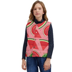 Red Watermelon  Kid s Short Button Up Puffer Vest	 by ConteMonfrey