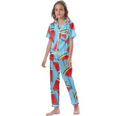 Blue Watermelon Popsicle  Kids  Satin Short Sleeve Pajamas Set by ConteMonfrey