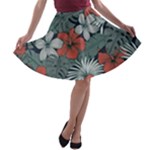 Seamless-floral-pattern-with-tropical-flowers A-line Skater Skirt