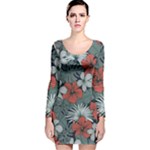 Seamless-floral-pattern-with-tropical-flowers Long Sleeve Velvet Bodycon Dress