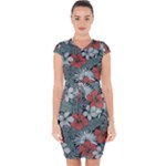 Seamless-floral-pattern-with-tropical-flowers Capsleeve Drawstring Dress 