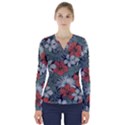 Seamless-floral-pattern-with-tropical-flowers V-Neck Long Sleeve Top View1