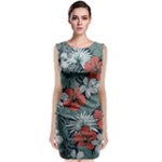 Seamless-floral-pattern-with-tropical-flowers Sleeveless Velvet Midi Dress