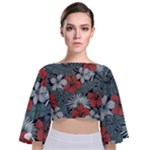 Seamless-floral-pattern-with-tropical-flowers Tie Back Butterfly Sleeve Chiffon Top