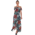Seamless-floral-pattern-with-tropical-flowers Off Shoulder Open Front Chiffon Dress