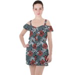Seamless-floral-pattern-with-tropical-flowers Ruffle Cut Out Chiffon Playsuit