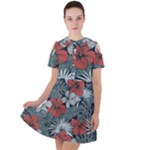 Seamless-floral-pattern-with-tropical-flowers Short Sleeve Shoulder Cut Out Dress 