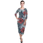 Seamless-floral-pattern-with-tropical-flowers Quarter Sleeve Midi Velour Bodycon Dress