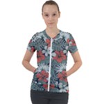 Seamless-floral-pattern-with-tropical-flowers Short Sleeve Zip Up Jacket