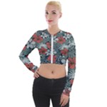 Seamless-floral-pattern-with-tropical-flowers Long Sleeve Cropped Velvet Jacket