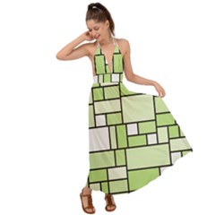 Green-geometric-digital-paper Backless Maxi Beach Dress by Wegoenart