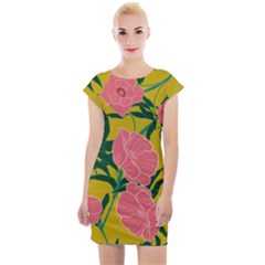Pink Flower Seamless Pattern Cap Sleeve Bodycon Dress by Wegoenart