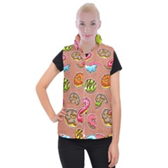 Doughnut Doodle Colorful Seamless Pattern Women s Button Up Vest