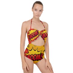 Explosion Boom Pop Art Style Scallop Top Cut Out Swimsuit by Wegoenart