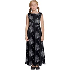 Black Cute Leaves Kids  Satin Sleeveless Maxi Dress by ConteMonfrey