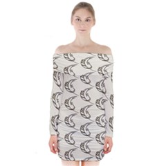 Cute Leaves Draw Long Sleeve Off Shoulder Dress by ConteMonfrey
