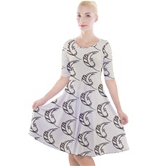 Cute Leaves Draw Quarter Sleeve A-line Dress by ConteMonfrey