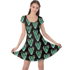 Watercolor Seaweed Black Cap Sleeve Dress by ConteMonfrey