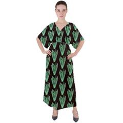 Watercolor Seaweed Black V-neck Boho Style Maxi Dress by ConteMonfrey