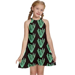 Watercolor Seaweed Black Kids  Halter Collar Waist Tie Chiffon Dress by ConteMonfrey