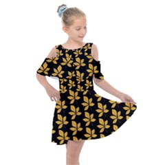 Orange And Black Leaves Kids  Shoulder Cutout Chiffon Dress by ConteMonfrey