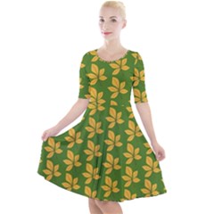 Orange Leaves Green Quarter Sleeve A-line Dress by ConteMonfrey