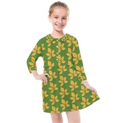 Orange Leaves Green Kids  Quarter Sleeve Shirt Dress by ConteMonfrey
