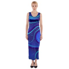 Wavy Abstract Blue Fitted Maxi Dress