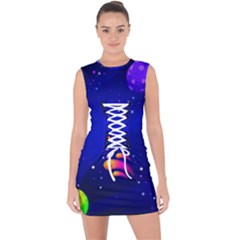 Artistic Space Planet Lace Up Front Bodycon Dress by danenraven